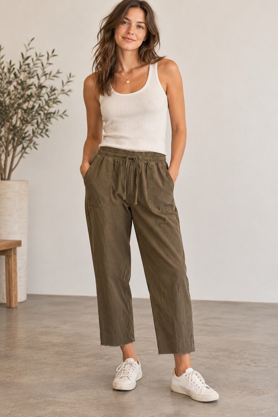 Thread $ Supply green cotton blend elastic waist pants raw hem Large